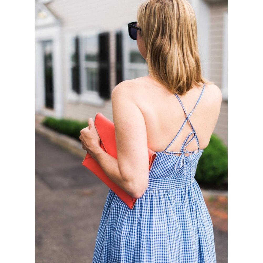 NWT J.Crew Long Spaghetti-Strap Maxi in White Blue Gingham Cotton Dress 6 - Picture 12 of 12